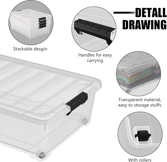 4 Pack Multipurpose 25 Qt Underbed Secure Latching Bin, Plastic Storage - Image 3