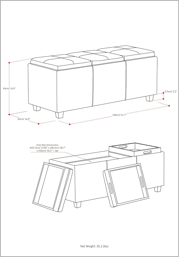 SIMPLIHOME Avalon 42 inch Wide Contemporary Rectangle Storage Ottoman in Denim - Image 3