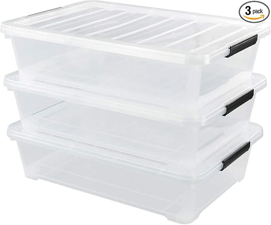 3-Pack Plastic Under bed Storage Box, 40 Quart by Lesbin