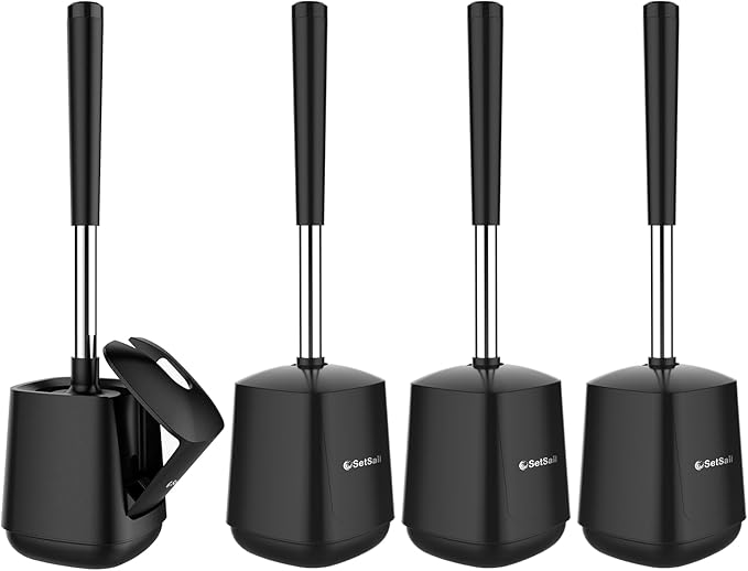 SetSail Toilet Brush and Holder 4 Pack, Self Closing Lid Toilet Bowl Brushes by SetSail