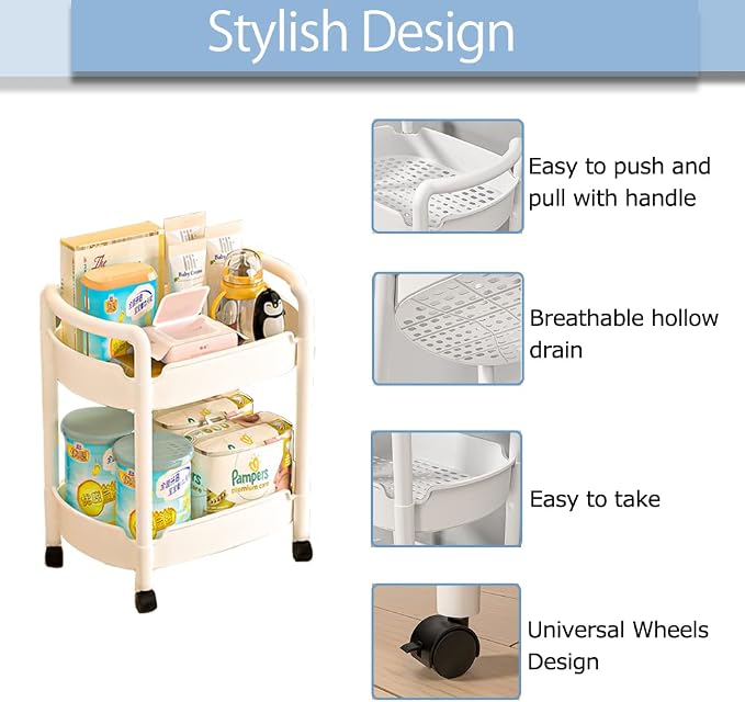 2-Tier Plastic Rolling Utility Cart - Image 4