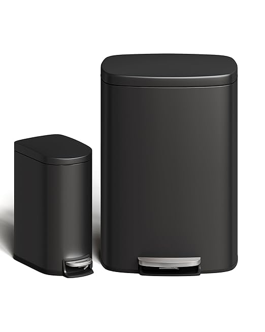 Garvee 13 Gal and 2.6 Gal Metal Trash Can Combo Set, Rustproof Garbage Can by Garvee