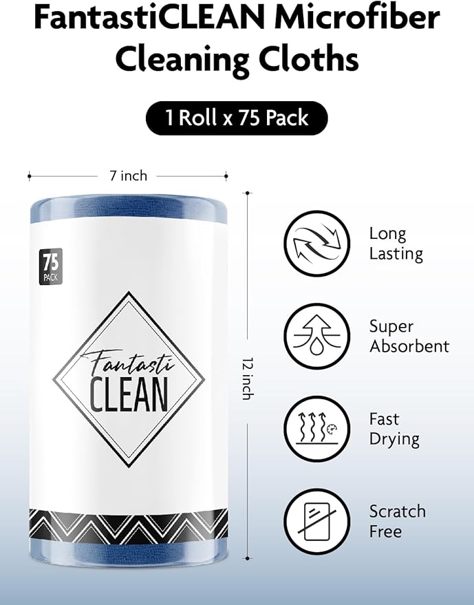 Fantasticlean Microfiber Cleaning Cloth Roll -75 Pack, Tear Away Microfiber - Image 4