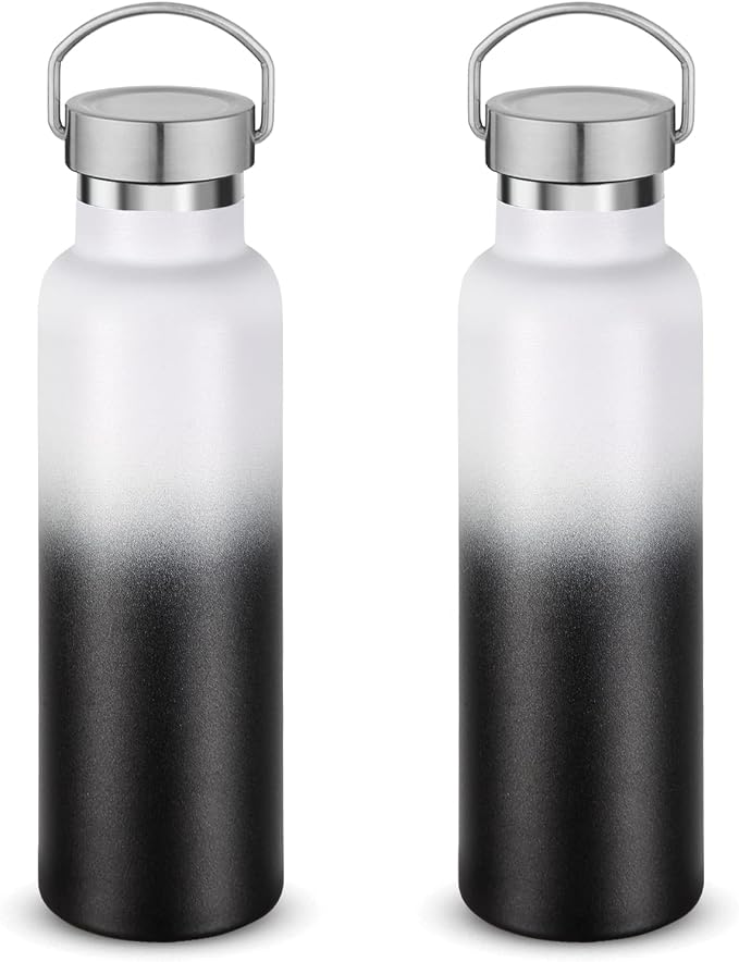 Neihepal 20 oz Insulated Water Bottles Bulk 2 Pack, Stainless Steel Double Wall by Neihepal