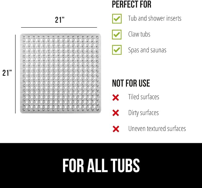 GORILLA GRIP Patented Square Shower Stall Mat, Small Bathtub Floor Mats - Image 6