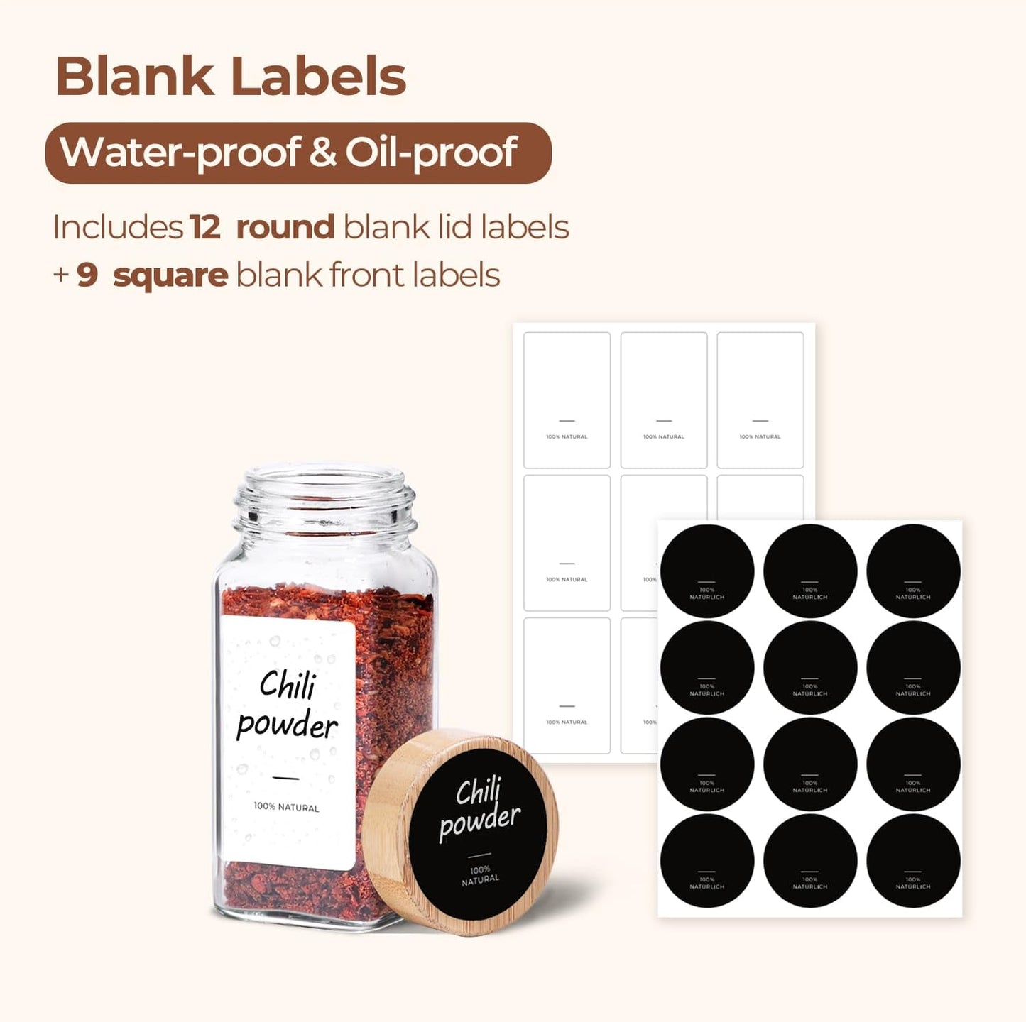 ComSaf Glass Spice Jars with with Labels 4 oz 6 Pack Small Bamboo Lids | Empty Containers, Seasoning Herb Powder, Salt Pepper Chili, Spice Rack Organization, Kitchen Cabinet Storage, Funnel Included