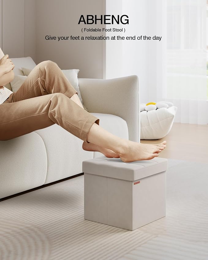 Folding Storage Ottoman, Velvet Storage Bench, - Image 3