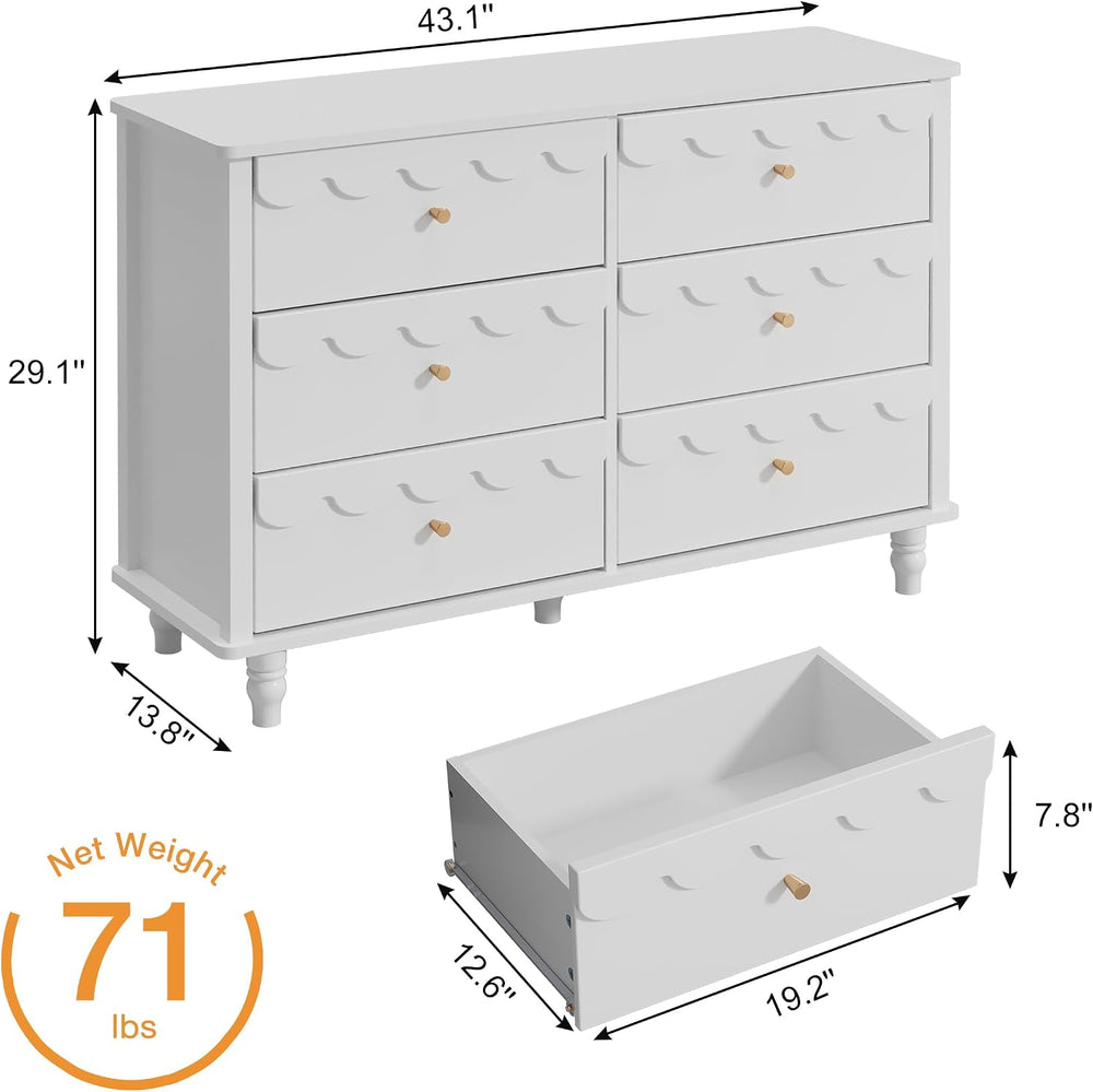 Anbuy Scalloped Dresser for Bedroom White 6 Drawer Dresser for Girls, Modern ...