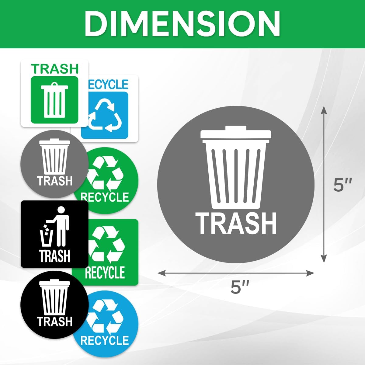 Pack 8 Pcs Recycle and Trash Sticker for Trash Cans Garbage Bins Waste Signs Recycling Bin Labels Outdoor Indoor Offices Home Bumper Stickers Reusable Waterproof Vinyl Decals Set