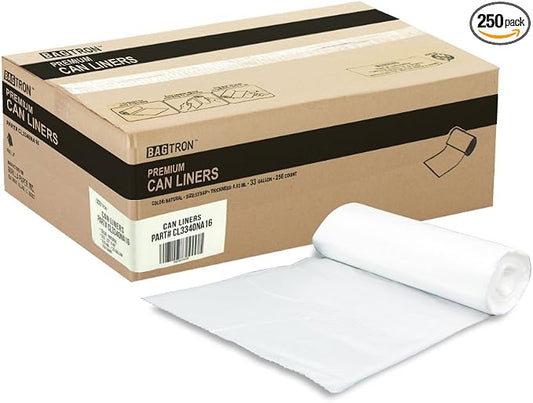 33 Gallon Trash Bags, 16 Micron High Density Pure HDPE Garbage Can Liners Bulk by Bagtron