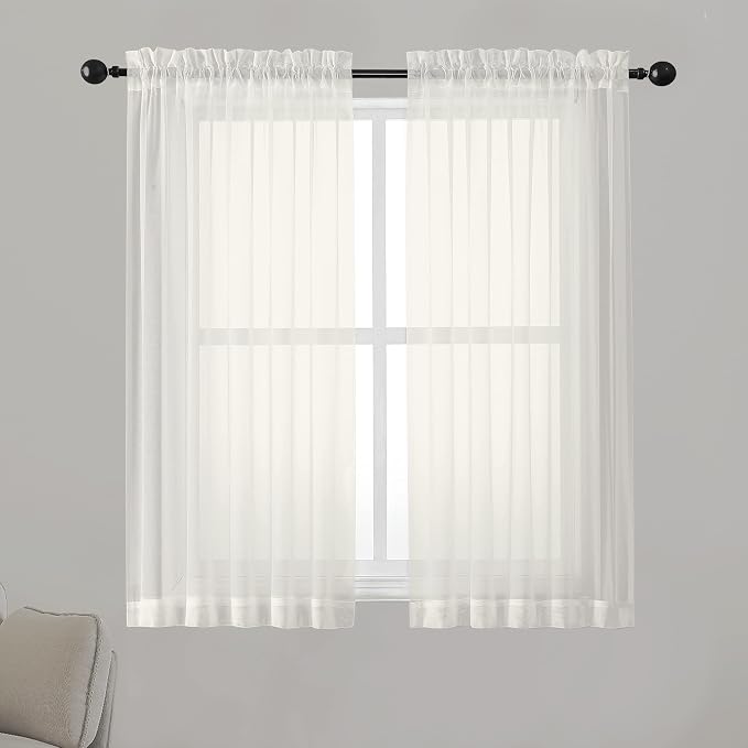 Chyhomenyc Ivory Sheer Curtains 54 Inch Length 2 Panels by Chyhomenyc