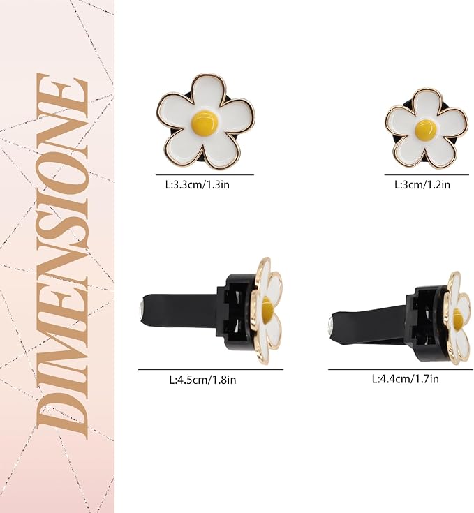 6pcs Flowers Car Air Freshener Vent Clips, 3cm/2.7cm Refillable Daisy Decor - Image 6