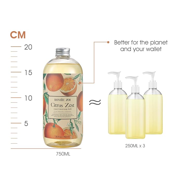 ROMIIE ZOI Liquid Hand Soap Refill Gift Set – 3 Pack, Citrus Zest Scent – - Image 5