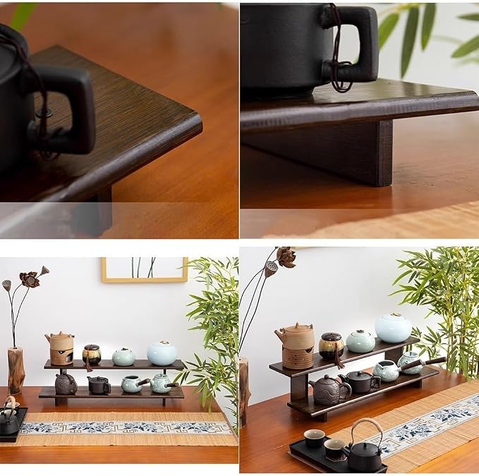 2 Tier Wood Desktop Ladder Storage Rack, Bamboo Wooden Storage Shelf - Image 3
