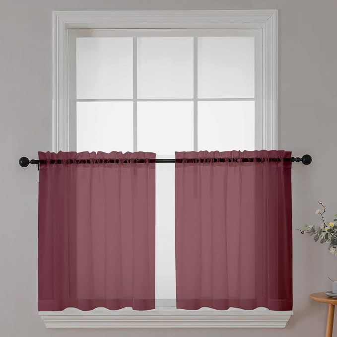 Chyhomenyc Sheer Tier Curtains 24 Inch Length, Small Cute Window Curtains by Chyhomenyc