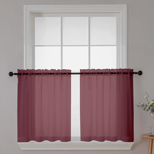 Chyhomenyc Sheer Tier Curtains 24 Inch Length, Small Cute Window Curtains by Chyhomenyc