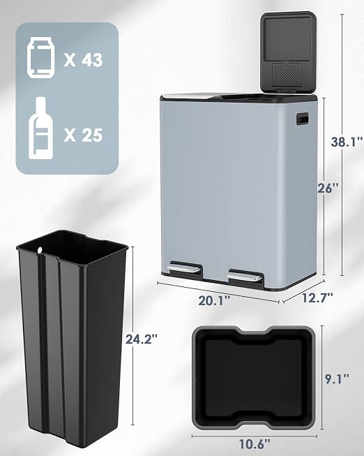 Arlopu 16Gal Dual Trash Can w/2 Built-in Box - Image 2