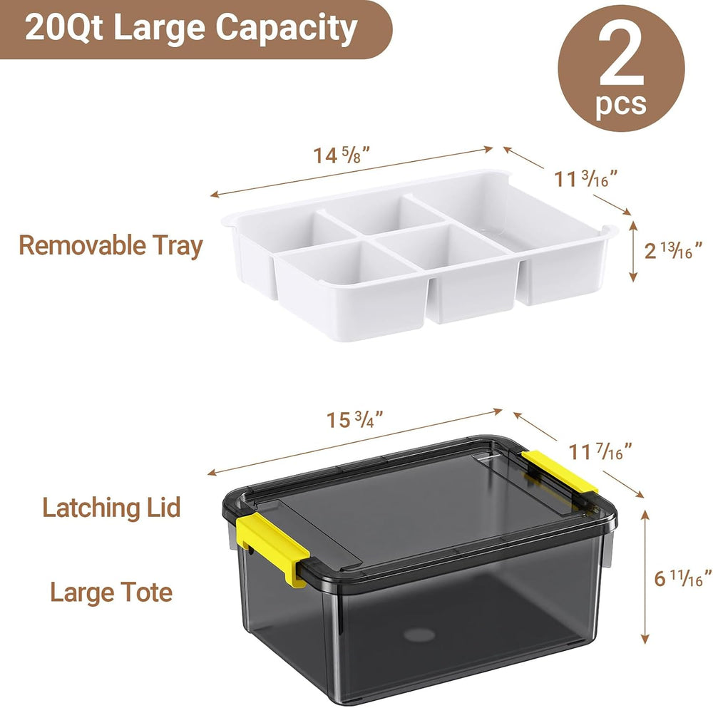 40Qt Stackable Storage Bins with Lids Trays Craft Box Organizers, 2Pack,GY