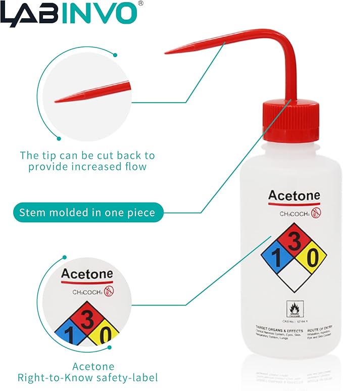 4pcs of Acetone Wash Bottles, Narrow Mouth, Self-Venting Safety Wash Bottles - Image 3