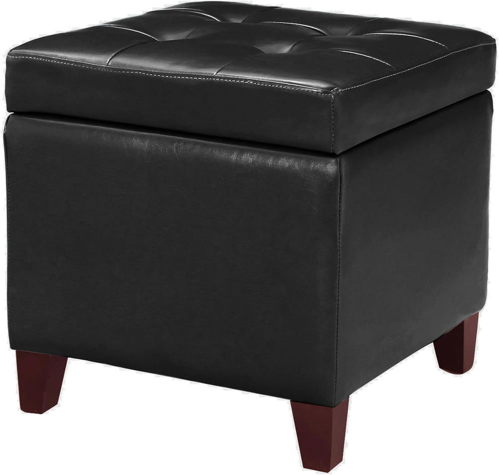 Adeco Storage Ottoman Foot Rest Stool, Leather Ottoman Footstool