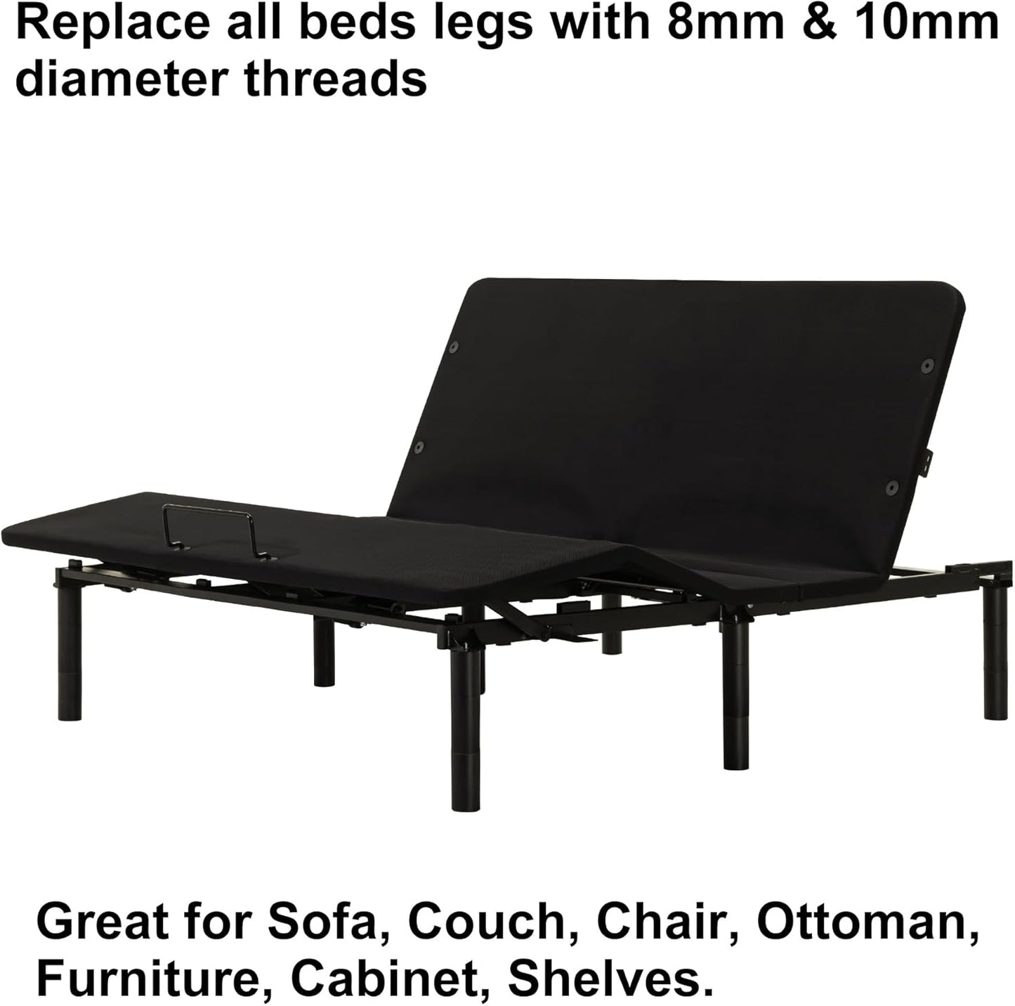 14 inch Metal Bed Legs Replacement for Adjustable Bed Base Frame, Different Threading, Set of 6