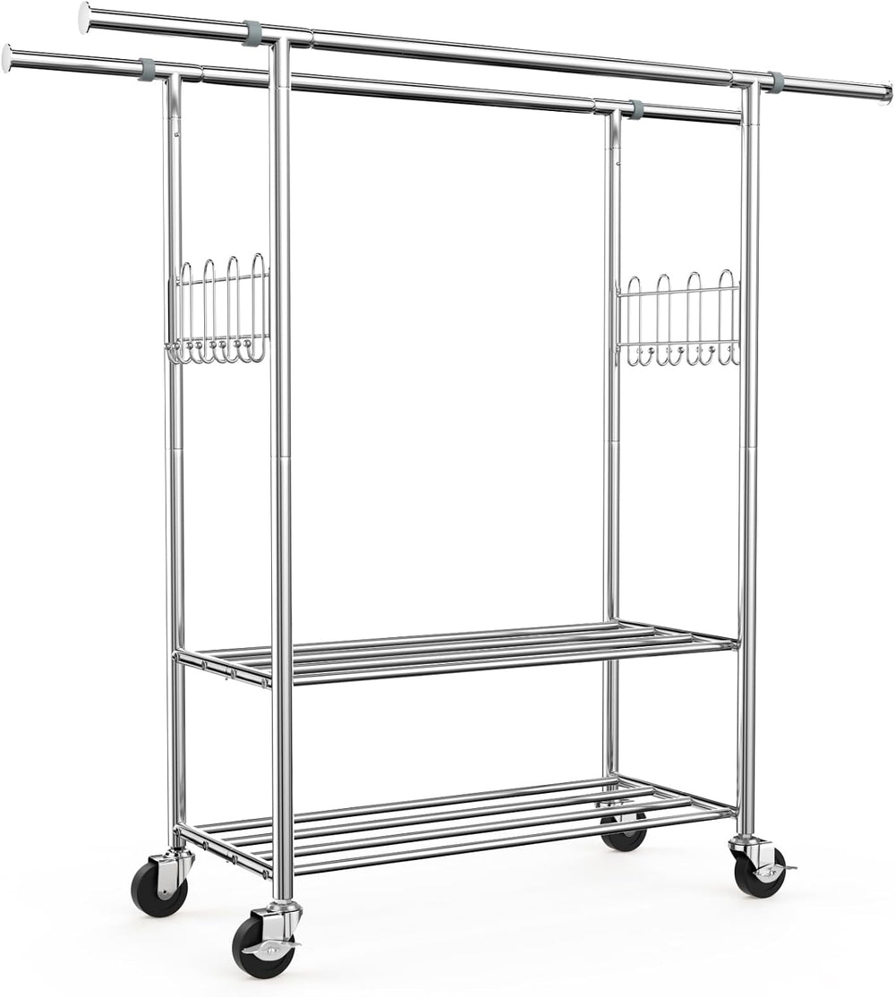 100% Stainless Steel Heavy Duty Clothes Rack Load 960LBS, Double Rod Clothing...
