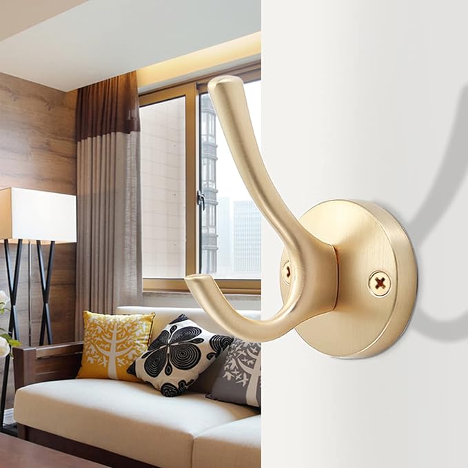 Gold Hat and Coat Hooks, 4 Pack Heavy Duty Coat Robe Hook, Metal Double - Image 6