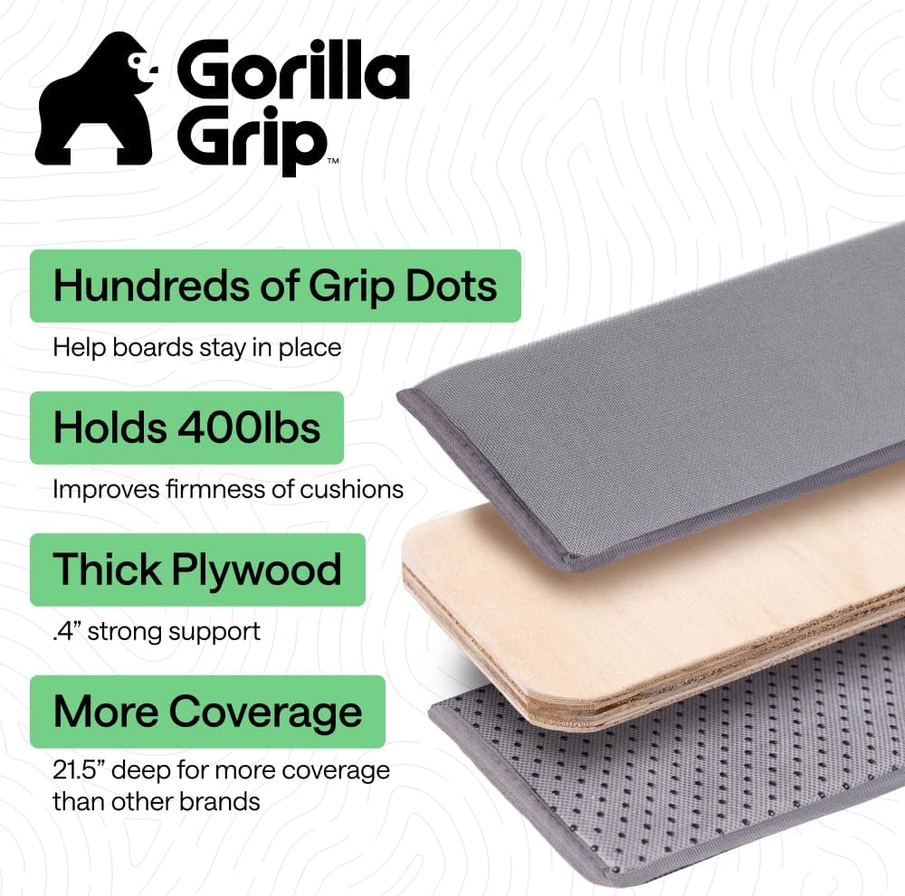 GORILLA GRIP Heavy Duty Couch Cushion Support Board to Fix Sagging Sofas, 21.5 x 70 Sofa, Slip Resistant Thick Boards Add Strong Seat Supports, Replacement Stuffing Firmer Couches Accessories, Grey
