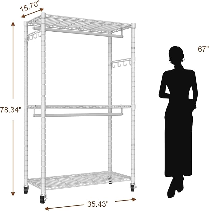 Clothes Rack, Clothing Rack for Hanging Clothes, 3 Tiers Adjustable Heavy Duty - Image 5