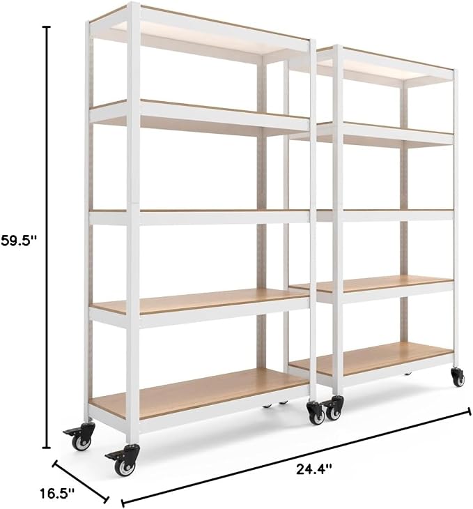 HOMEDANT House White 5-Tier Metal Rolling Cart Shelf Rack Casters Heavy Duty - Image 2