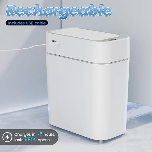 Bathroom Trash Can with Lid: 2.3 Gal Small Slim Motion Sensor Wastebasket - Image 5