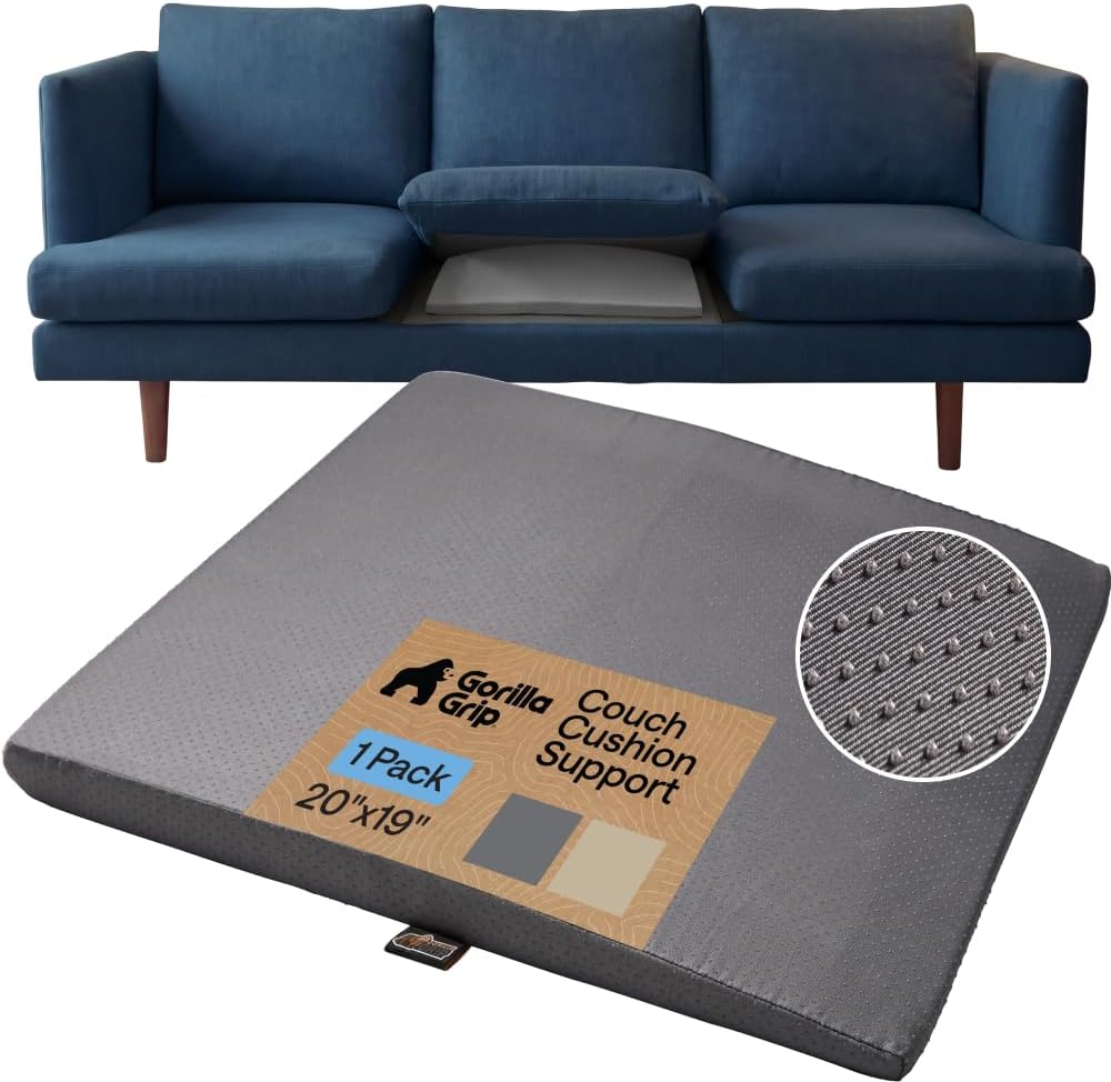 GORILLA GRIP Ergonomic High Density Couch Cushion Support Foam, Quick Rebound Sofa Lifters for Sagging Cushions, Stays in Place with Grip Dots, Replacement Stuffing, 20x19x1.75 Inches, 1 Pack, Gray
