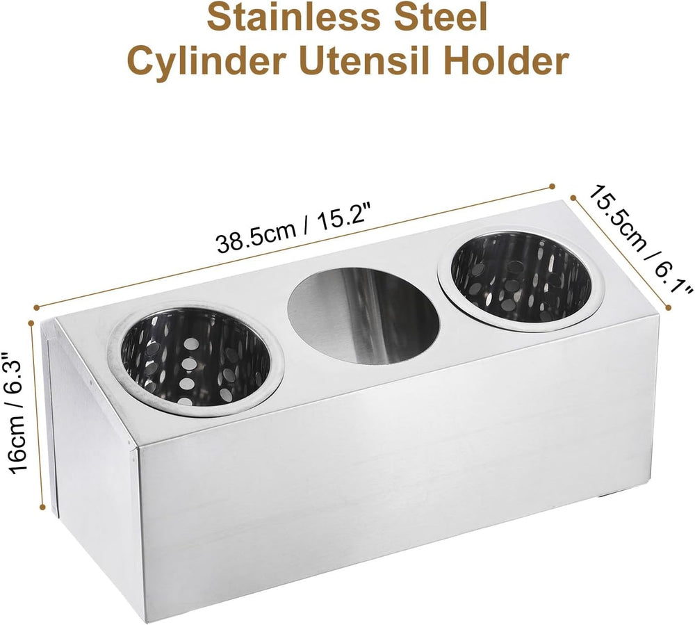 uxcell Kitchen Utensil Holder, Stainless Steel Cylinder Flatware Silverware U...