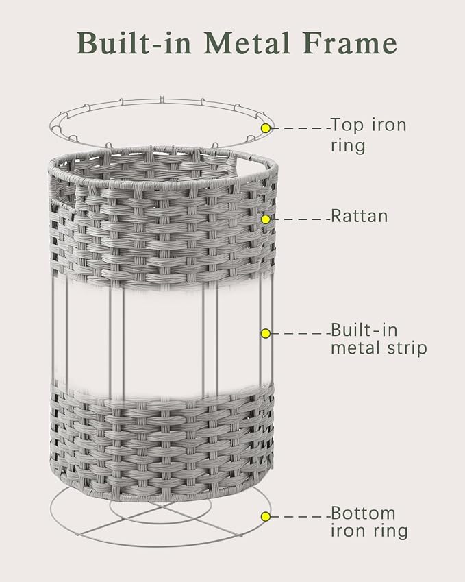 Laundry Basket Round Rattan Laundry Hamper 29.1 Gal Handwoven Large Wicker - Image 9