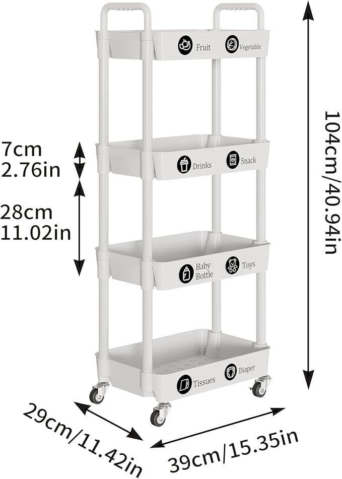 Laiensia 4-Tier Storage Cart, Mobile Shelving Unit Cart - Image 7
