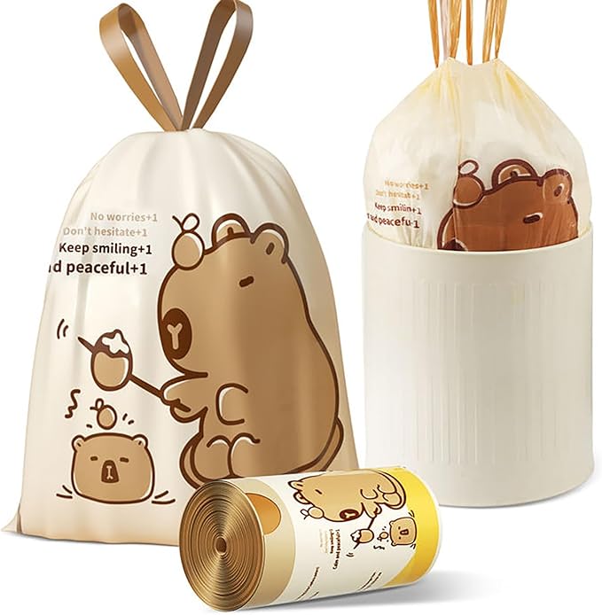 VOK 8 Gallon Trash Bags with Capybara Printed, Drawstring Medium Garbage Bags by Unknown