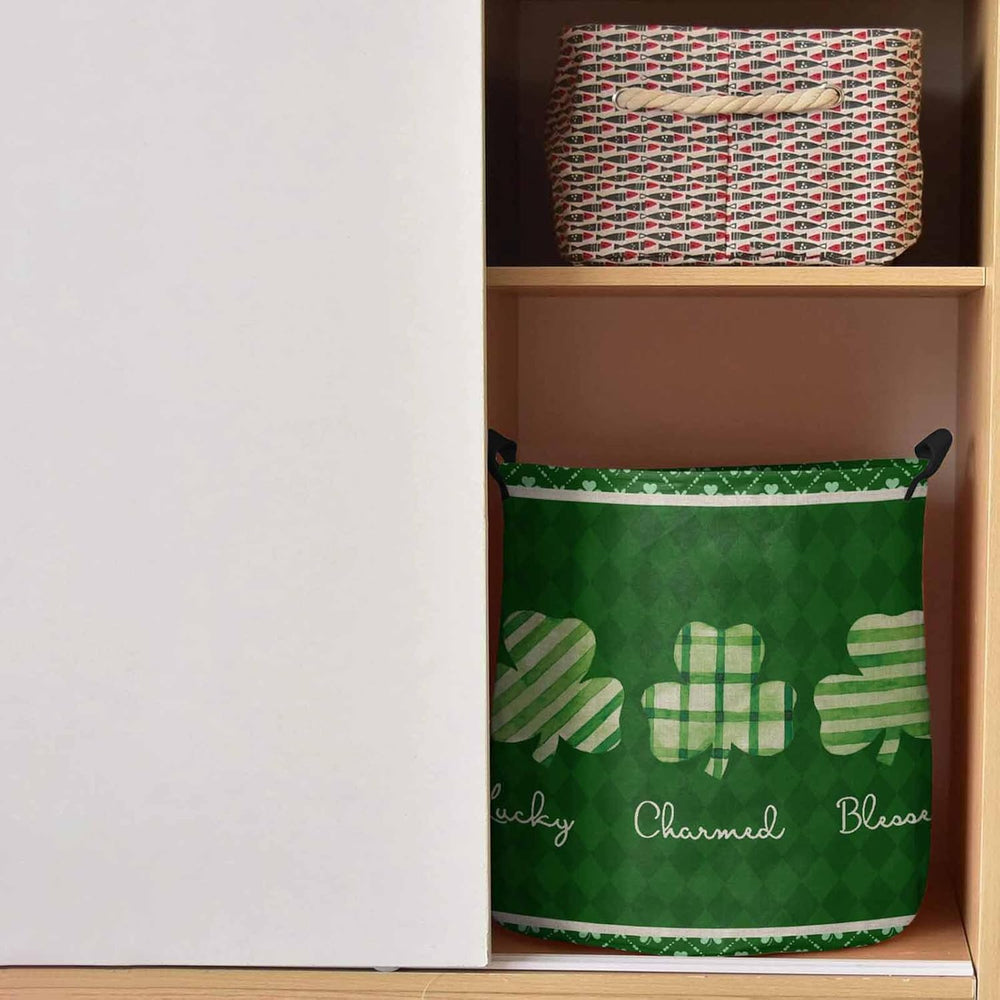 St. Patrick's Day Leaves Laundry Baskets,Green Lucky Clover Collapsible W...