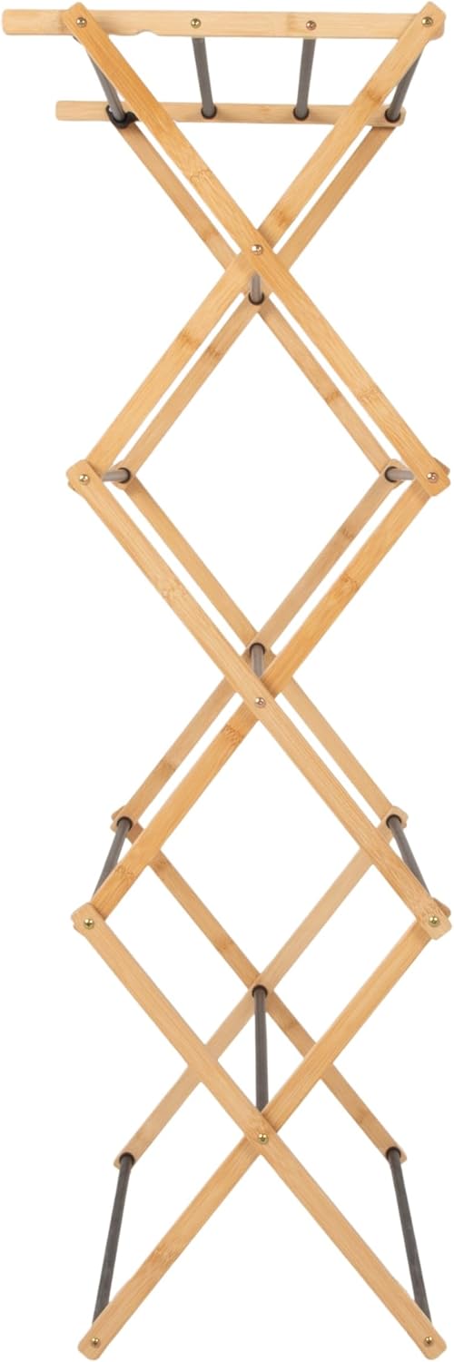 Household Essentials Bamboo Folding Clothes Drying Rack, Compact Upscale Laun...