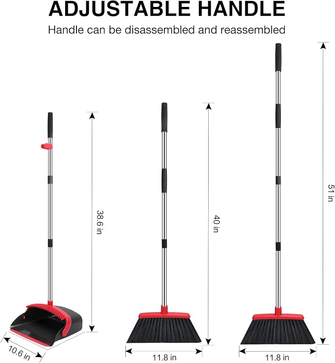NACENA Broom and Dustpan Set, 52-in Long Adjustable Handle Broom Dustpan Combo - Image 2