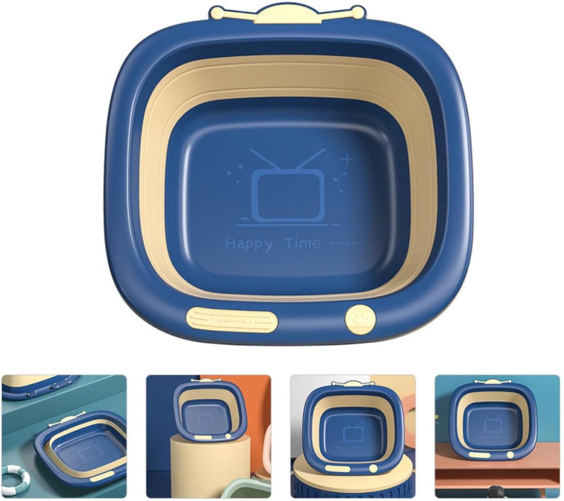 Basin Cartoon Portable for Folding Washbasin Plastic Bedroom Use | Blue Finish, Lightweight Foldable Design, Easy to Carry and Space Saving for Household Bathing Needs