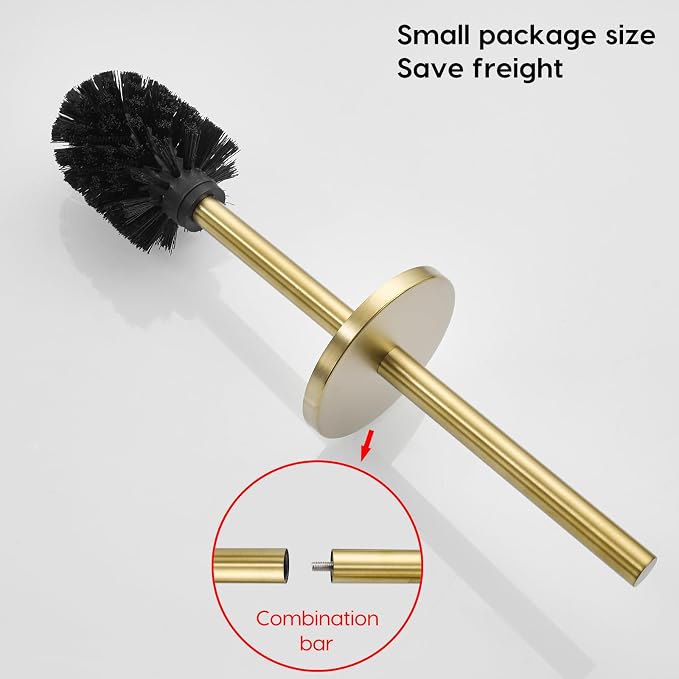 Gold Brushed Stainless Steel Toilet Brush and Cover, No-Punch Hook Base Dual - Image 8