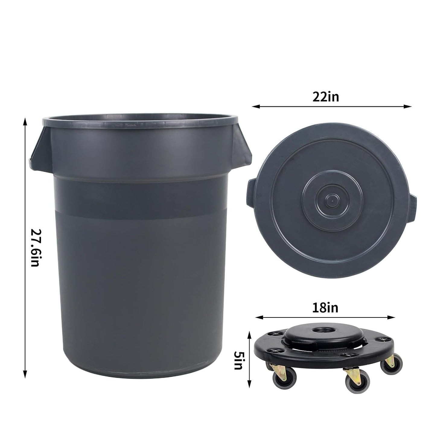 32 Gallon Outdoor Trash Can with Wheels, Rolling Trash Can, 1 Pack | Trash Can with Lid & Sturdy Handle, Commercial Round Trash Cans, Outdoor Garbage Can for Kitchen, Garage, Backyard and Patio