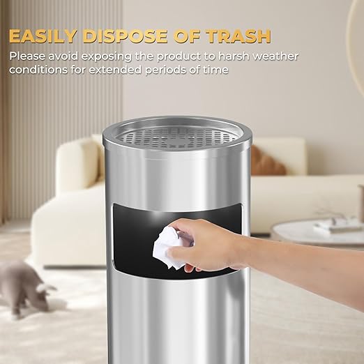 Trash Can Outdoor Waste Container Round Stainless Steel Trash Can - Image 4
