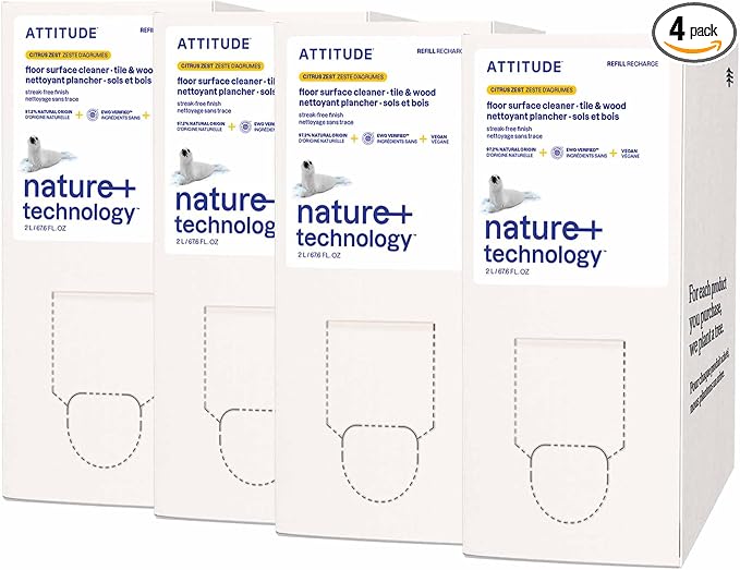 ATTITUDE Floor Cleaner Refill, EWG Verified, Streak-Free, Vegan & Plant-Based by ATTITUDE