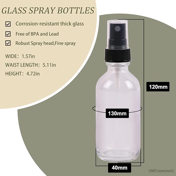 Clear Glass Small Spray Bottles 2 oz 48 Packs, Fine Mist Sprayer Pretty Finish - Image 2