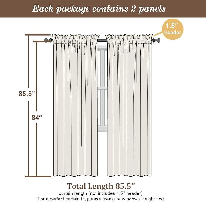 Chyhomenyc Black Sheer Curtains 84 Inches Long 2 Panels, Light Filtering Black - Image 2