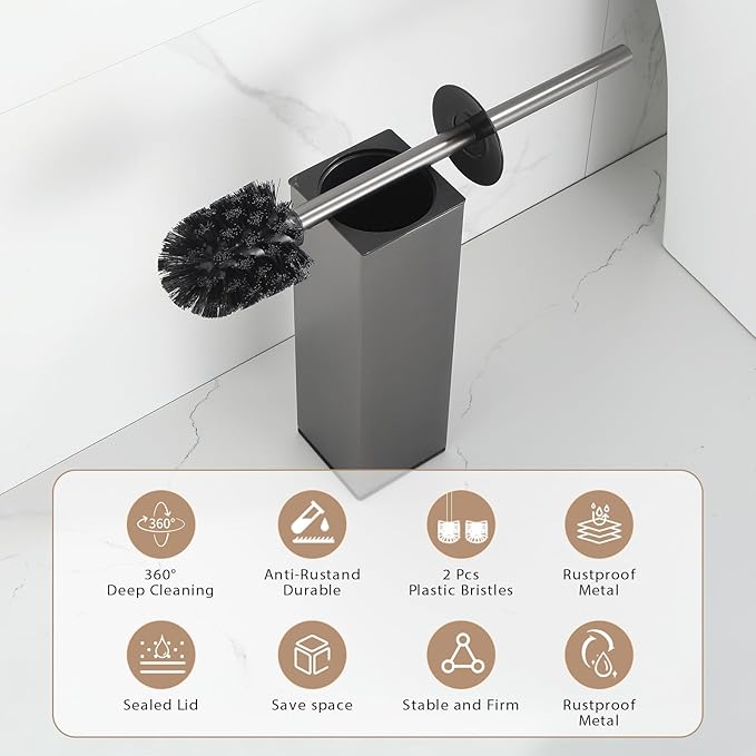 BGL Standing Toilet Brush and Holder GunGrey Aluminium Toilet Bowl Cleaner - Image 6