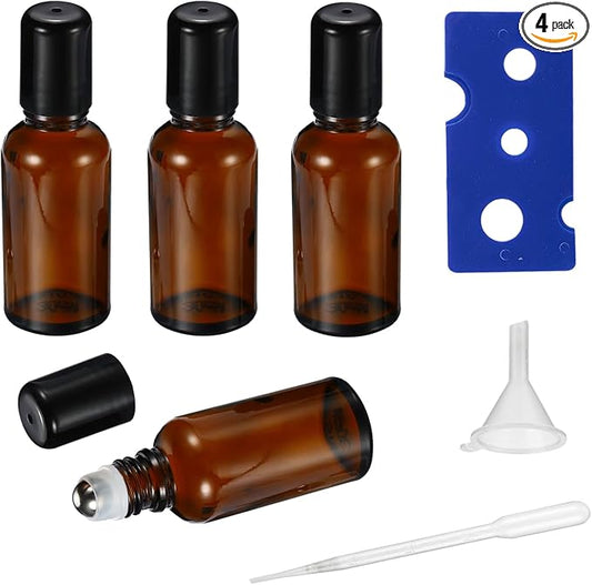 20ML Roller Bottles for Essential Oil, 4 Pack Empty Amber Glass Roller Bottle by HEYLEAYAR