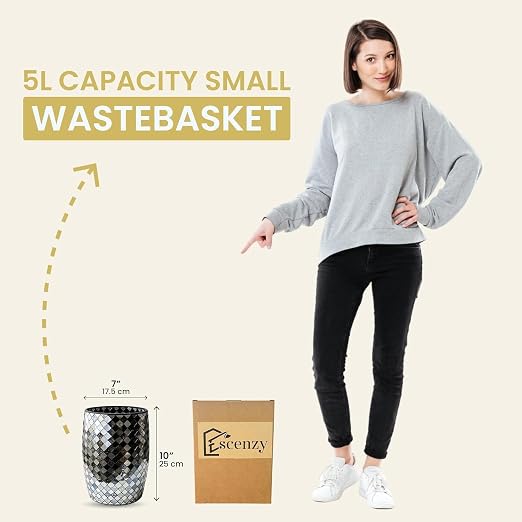 Escenzy Modern Bathroom Trash Can Mosaic Glass 5L | Decorative Small Garbage - Image 2