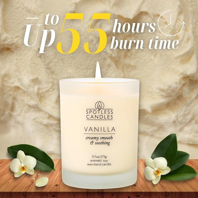 Vanilla Candle - 9.7 oz /275g Vanilla Scented Candle in Cream Frosted Glass Jar - Image 2